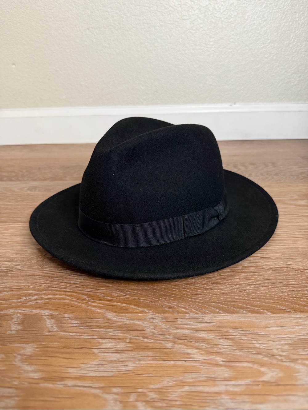Dorfman Pacific 100% Wool Black Fedora Ribbon Band Hat, Sz Large